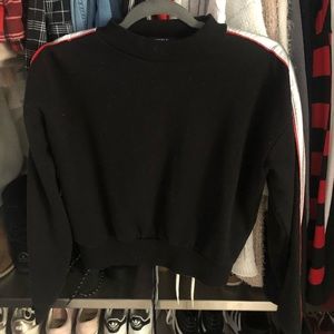 black sweatshirt-silver & red sleeve stripes